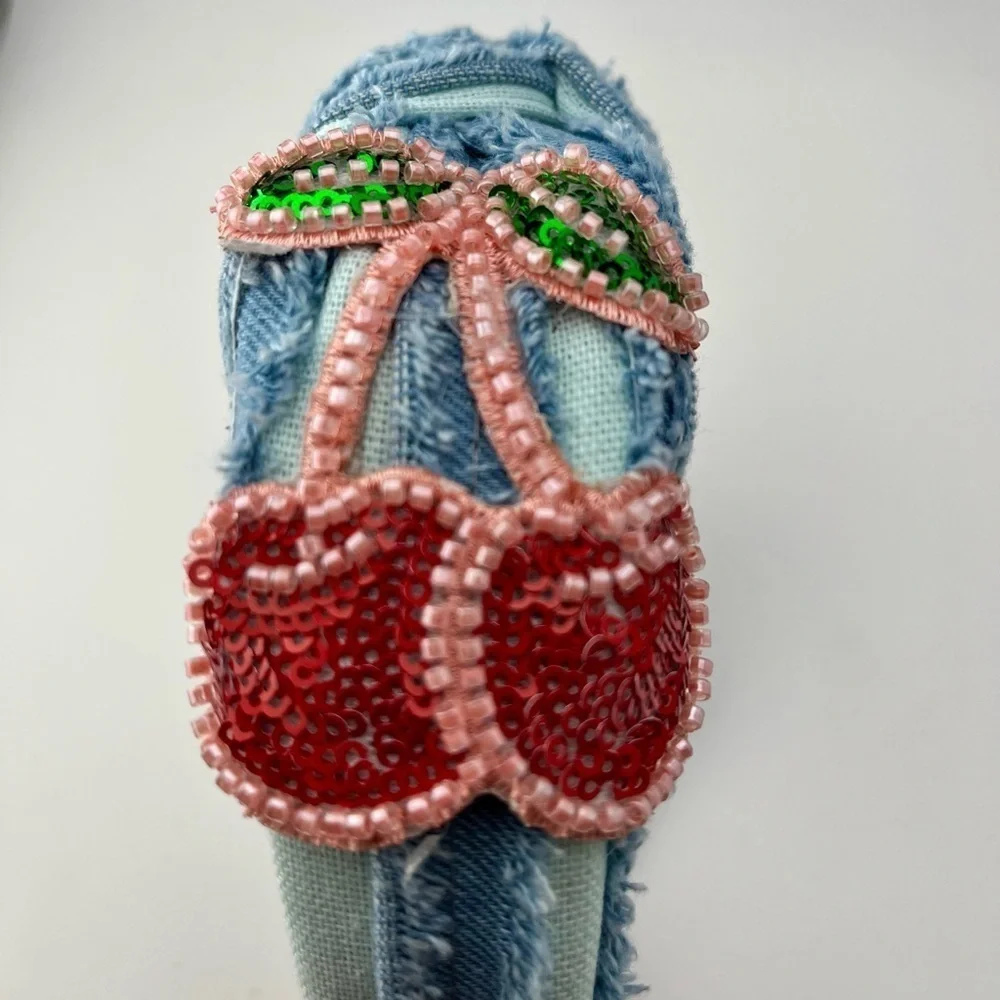 Embellished Denim Headband with Cherry Design NEW